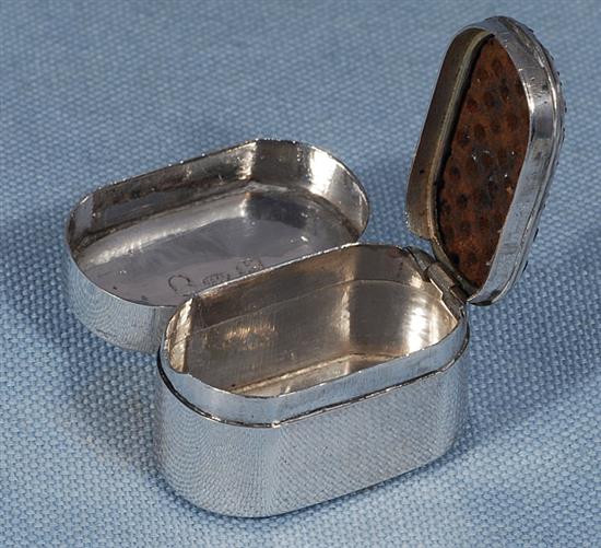 A George III silver nutmeg grater, by Joseph Wilmore, Length: 37mm.